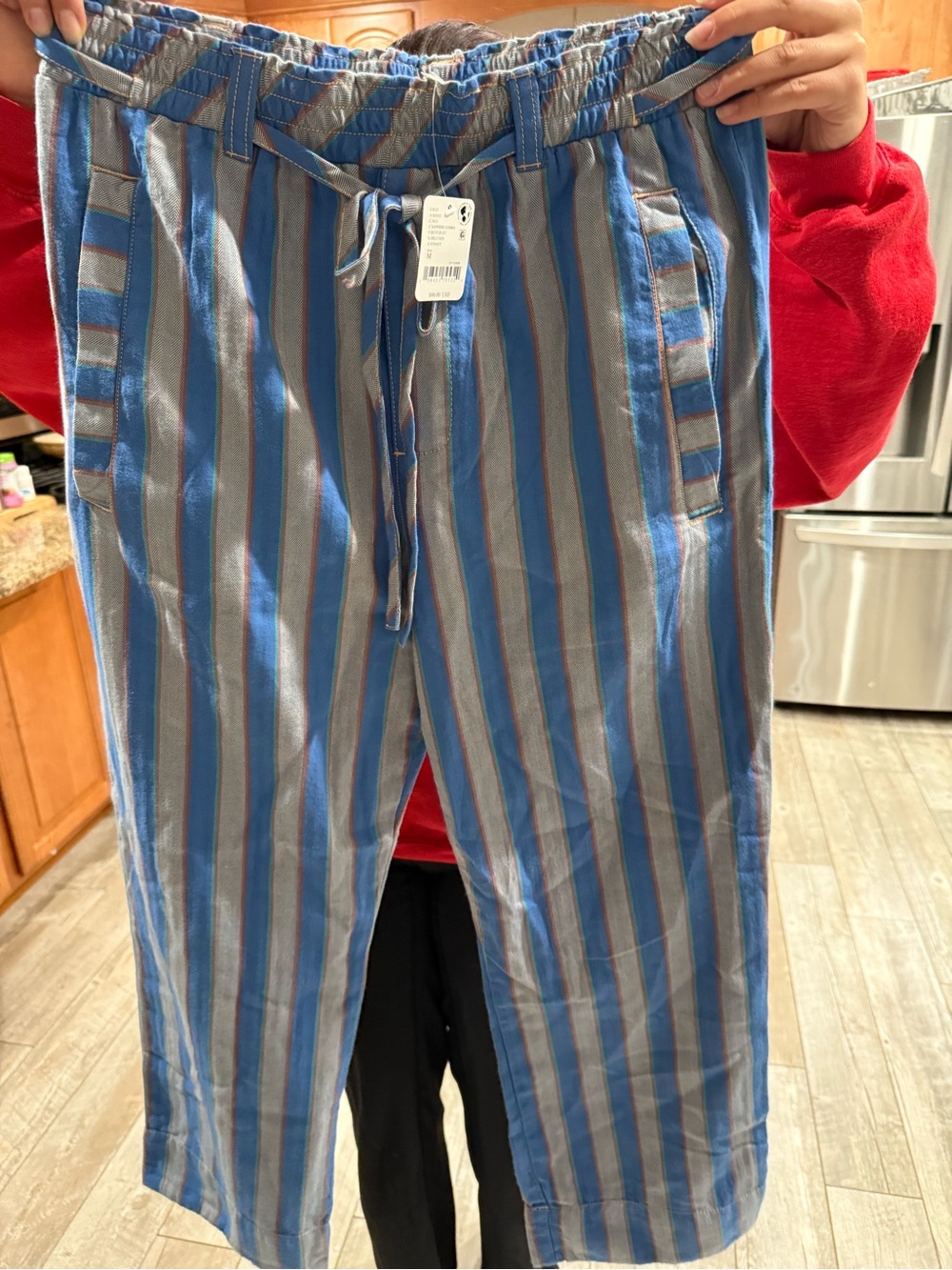 Free people Striped Blue & Gray woman’s Casual Drawstring Pants